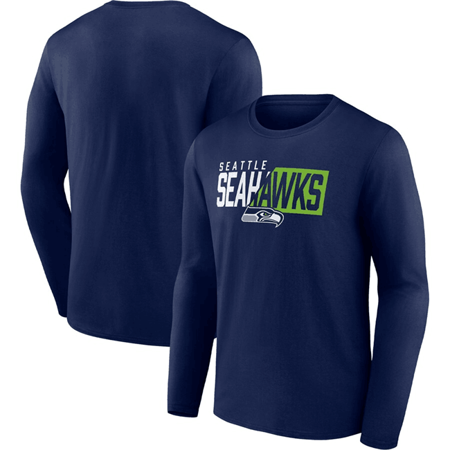 Men's Seattle Seahawks Navy One Two Long Sleeve T-Shirt Men's Seattle Seahawks Navy One Two Long Sleeve T-Shirt